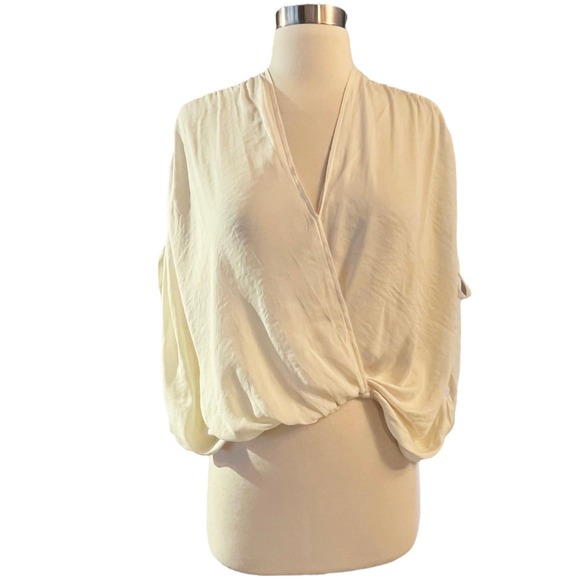 FREE PEOPLE Rachel Silky Top Ivory V-Neck Slinky Jersey Cropped Medium NWOT - Picture 13 of 13